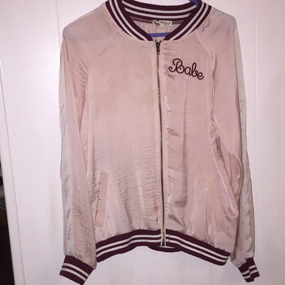 Pastel Pink Varsity Jacket With Babe 